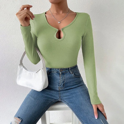 Damen Langarmshirt V-Ausschnitt Bindedetail Norvielle