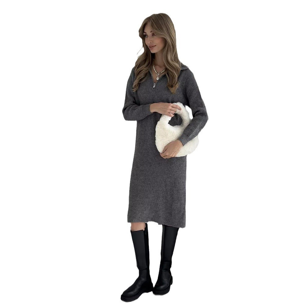 Damen Strickkleid Stehkragen Reißverschluss Norvielle