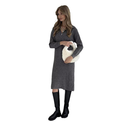 Damen Strickkleid Stehkragen Reißverschluss Norvielle