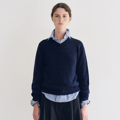 Damen Feinstrickpullover V-Ausschnitt Breites Bündchen