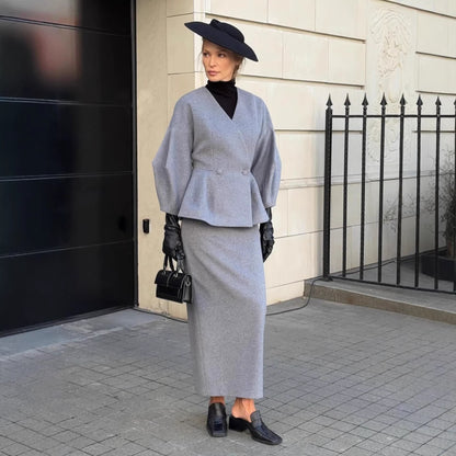 Damen Bleistiftkleid mit Blazer-Oberteil und Puffärmeln Norvielle