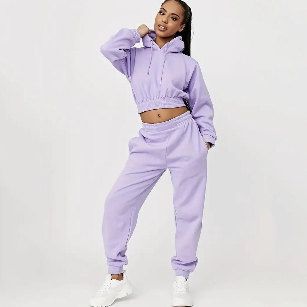 Damen Cropped Sweatanzug Elastischer Bund
