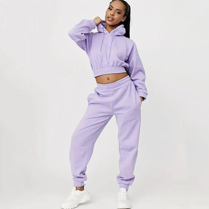 Damen Cropped Sweatanzug Elastischer Bund