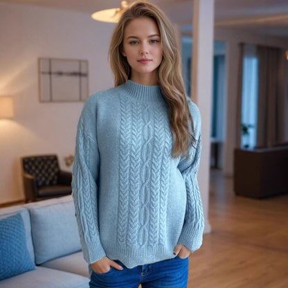 Damen Strickpullover Rundkragen Zopfmuster Norvielle