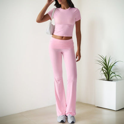 Damen Sportset Figurbetonter Oberteil Flare Leggings