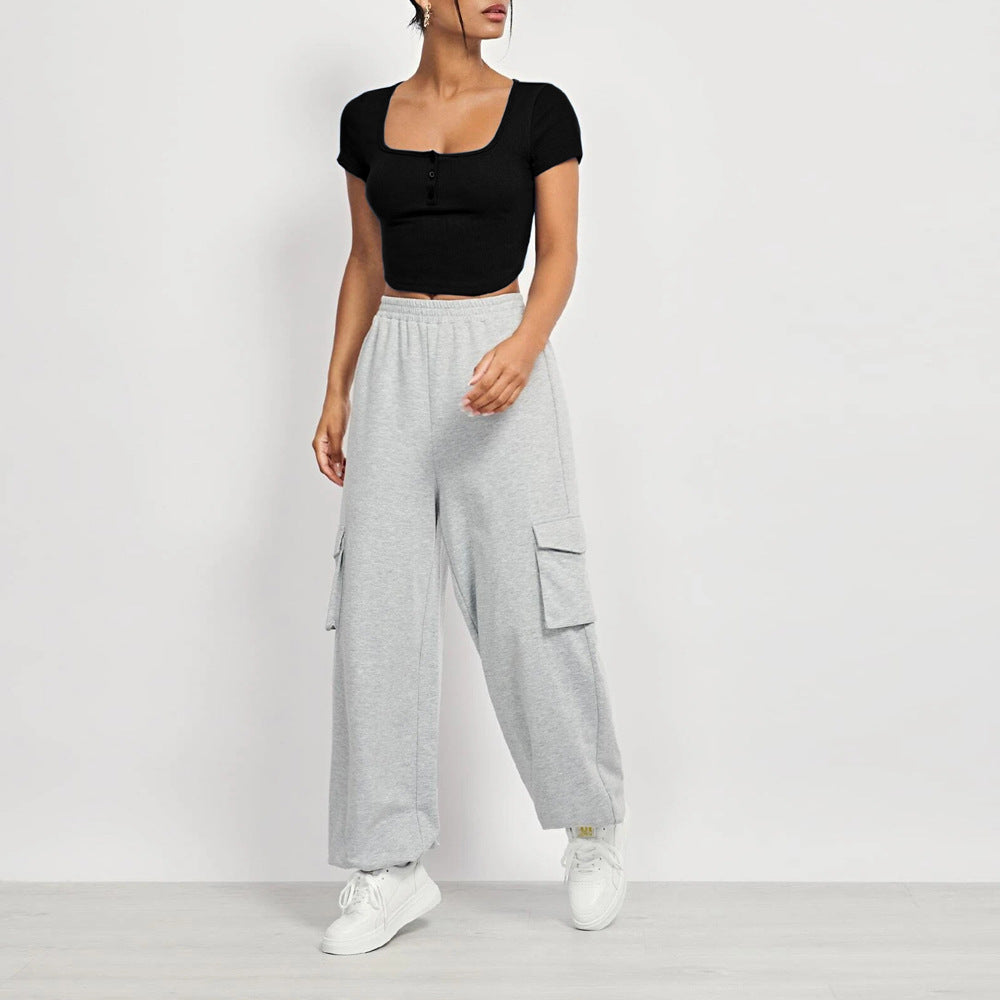Damen Cropped- mit quadratischem Ausschnitt und Knopfleiste