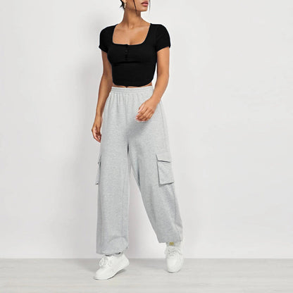 Damen Cropped- mit quadratischem Ausschnitt und Knopfleiste