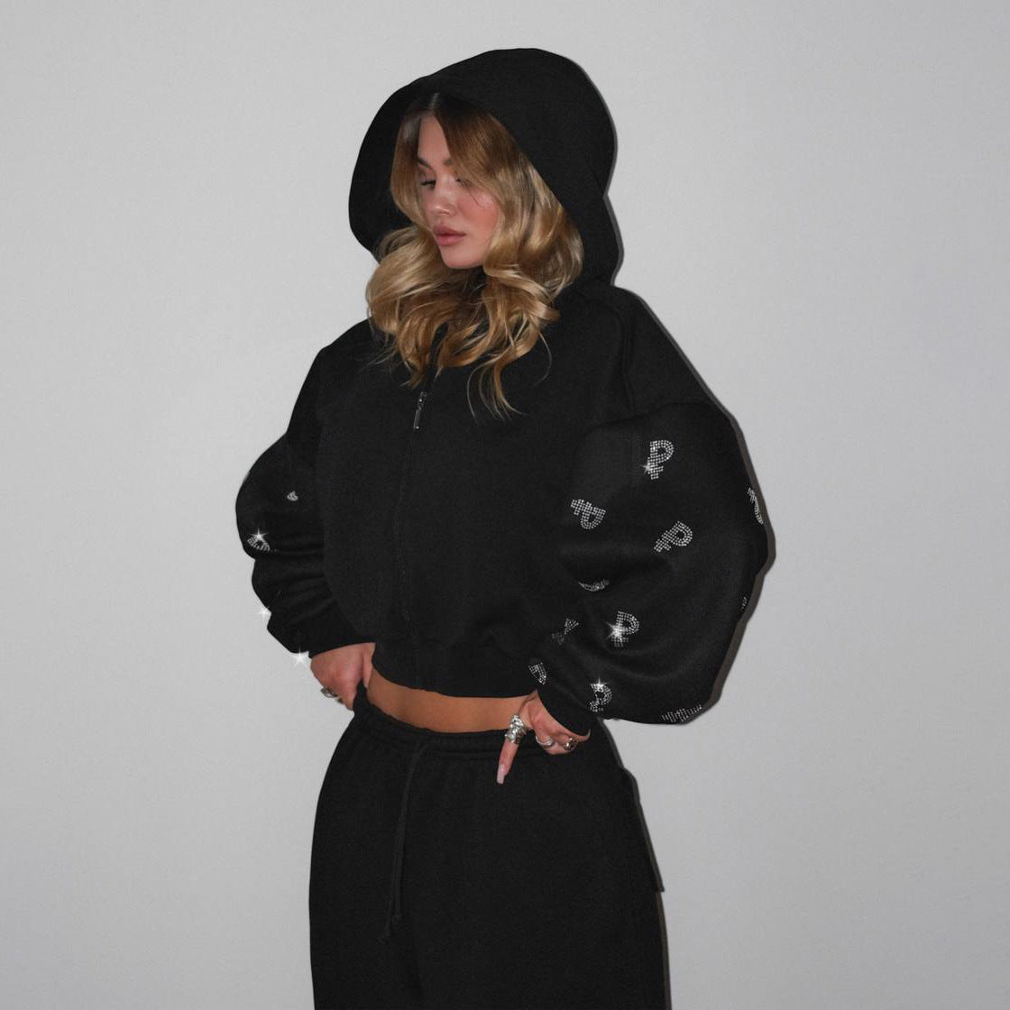 Damen Sweat-Hoodie Sportlich Puffärmel Norvielle