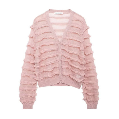 Damen Strickjacke Voluminöse Rüschendetails Norvielle