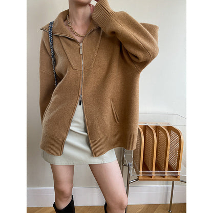Damen Strickjacke Mit Reißverschluss Hoch Kragen Norvielle