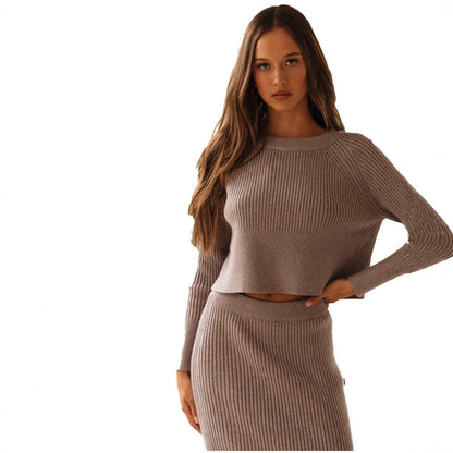 Damen Strick-Set Cropped Pullover Maxi-Rock Norvielle