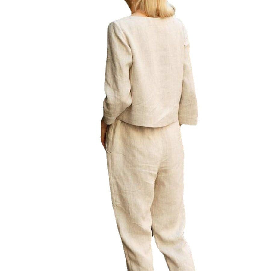 Damen Leinen-Set 2-teilig mit Oberteil und Hose