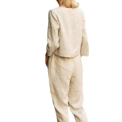 Damen Leinen-Set 2-teilig mit Oberteil und Hose