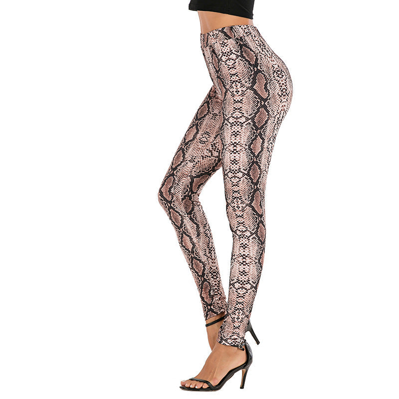 Damen Leggings Python-Design Hochwerder Bund Komfortpassform