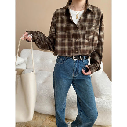 Damen Hemd Kariert Oversized mit Brusttasche
