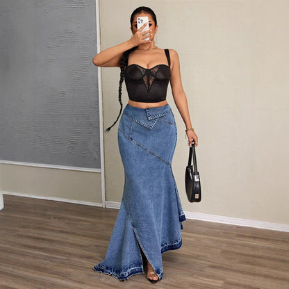 Damen Maxirock Asymmetrisch Ausgefranster Saum Norvielle