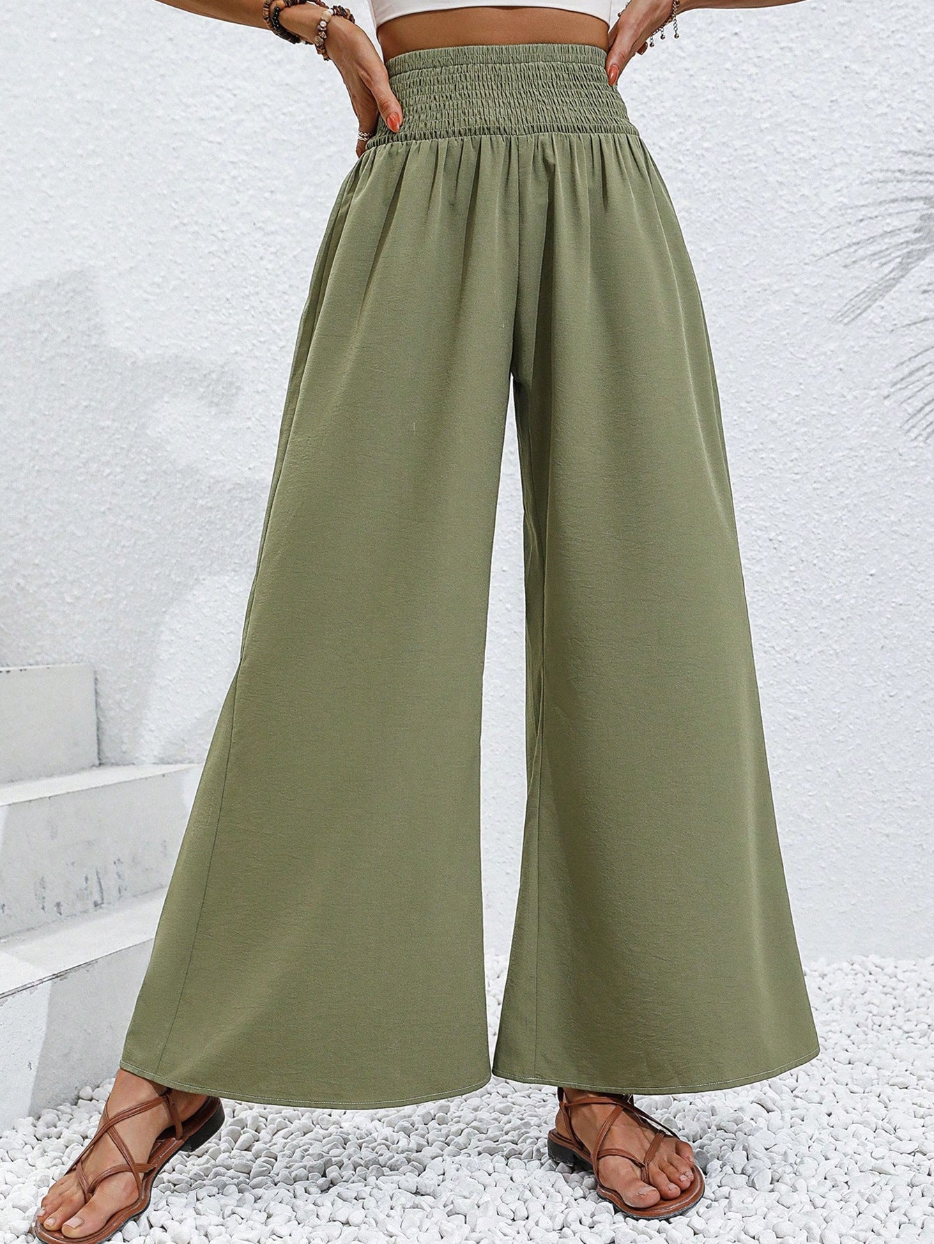 Damen Palazzo-Hose Elastischer Bund Lässiger Schnitt Norvielle