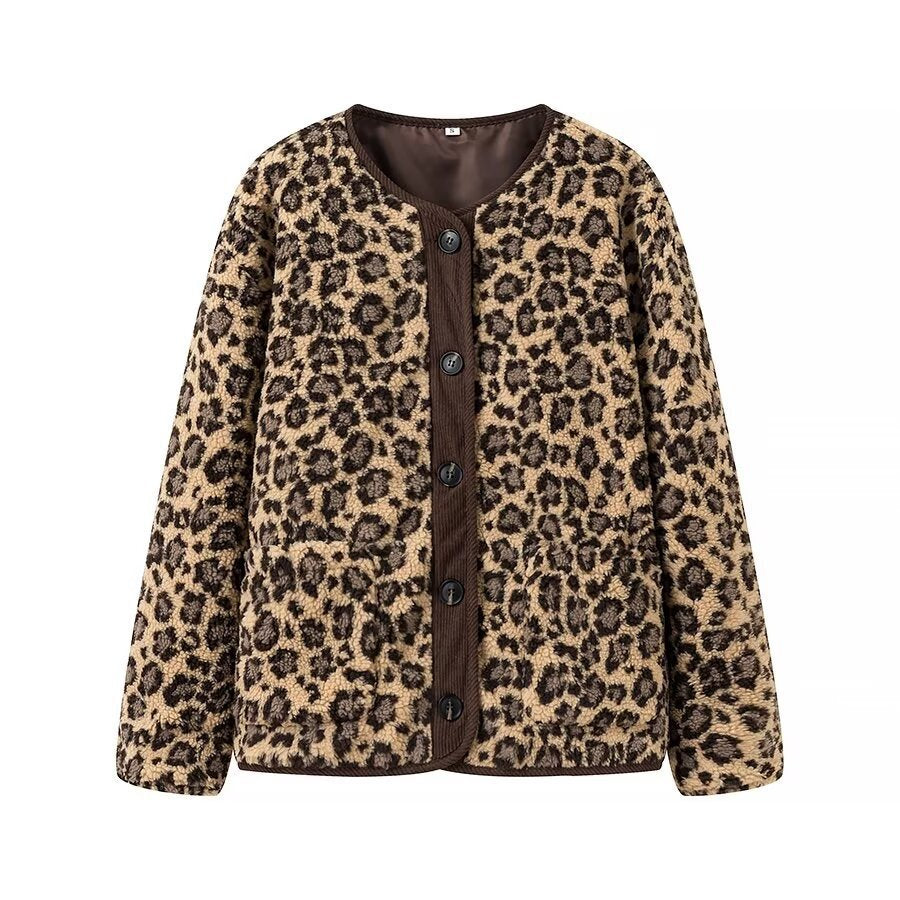 Damen Plüschjacke Leo-Muster Norvielle