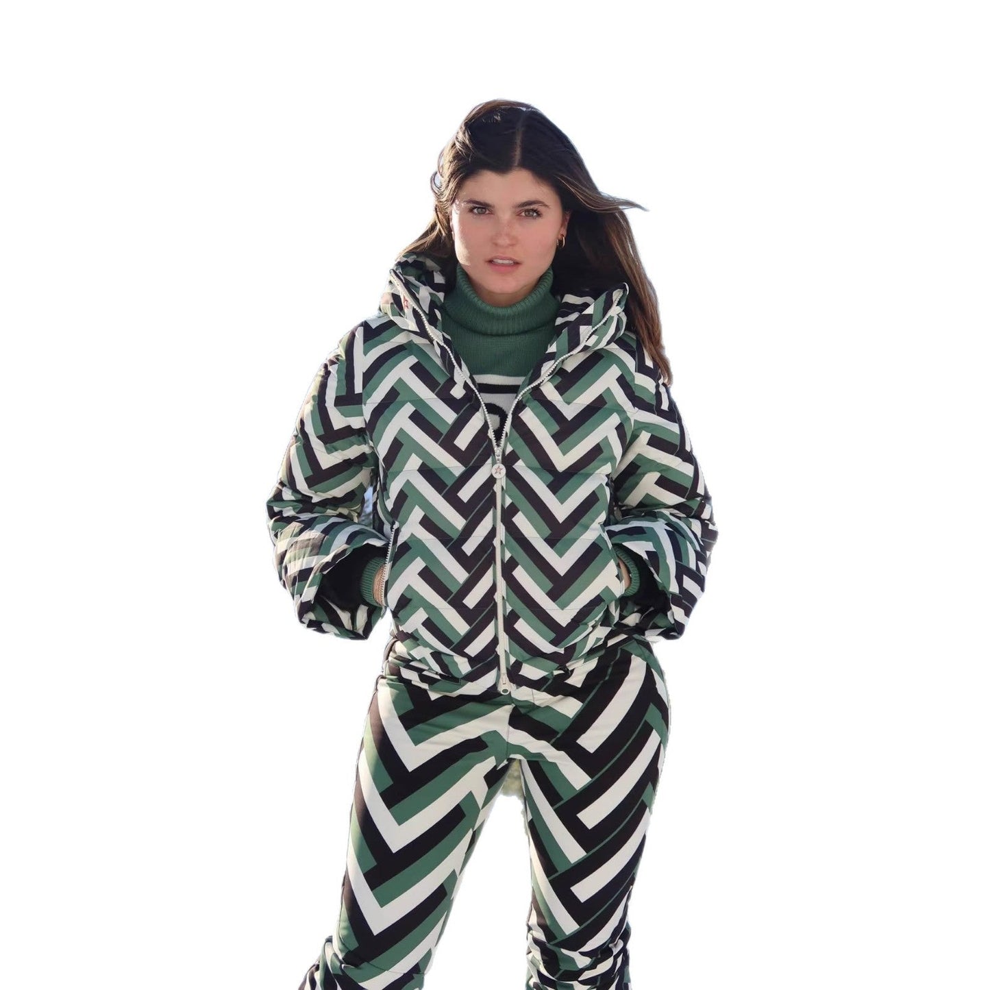 Damen Steppjacke mit Kapuze Geometrisches Muster