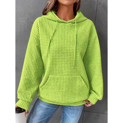 Damen Waffelpullover mit Kapuze und Kängurutasche Norvielle