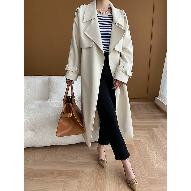 Damen Trenchcoat Breiter Revers Praktische Taschen