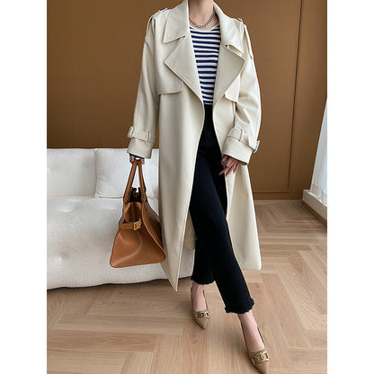Damen Trenchcoat Breiter Revers Praktische Taschen