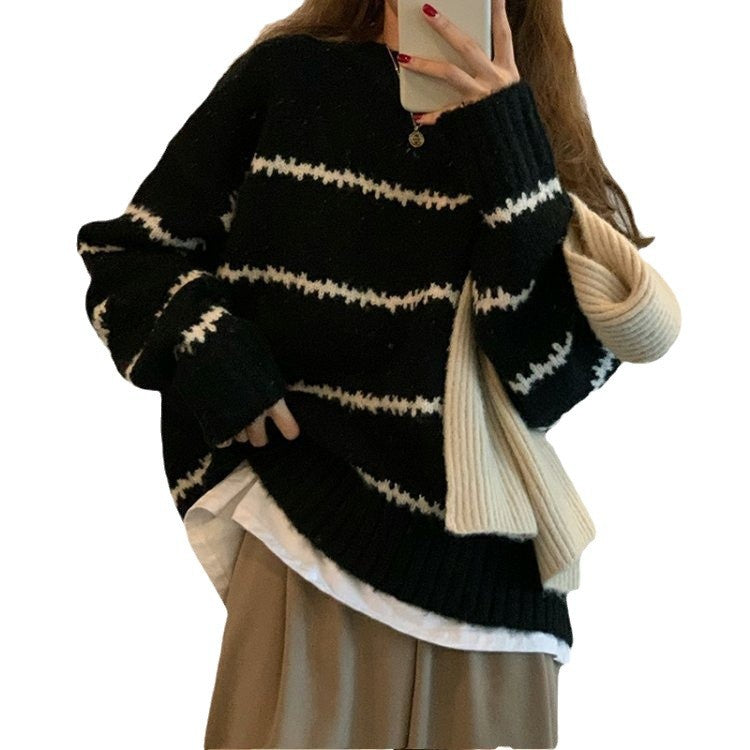 Damen Oversized Pullover Gestreift Weich Norvielle