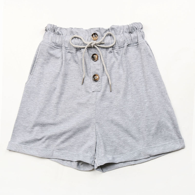 Damen Freizeitshorts Verstellbarer Bund Dekorative Knöpfe