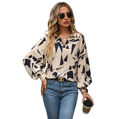 Damen Bluse Geometrisches Muster Voluminöse Ärmel Norvielle