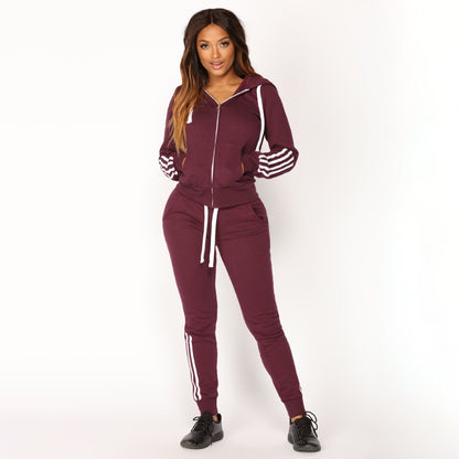 Damen Fleece Jogginganzug Mit Streifen