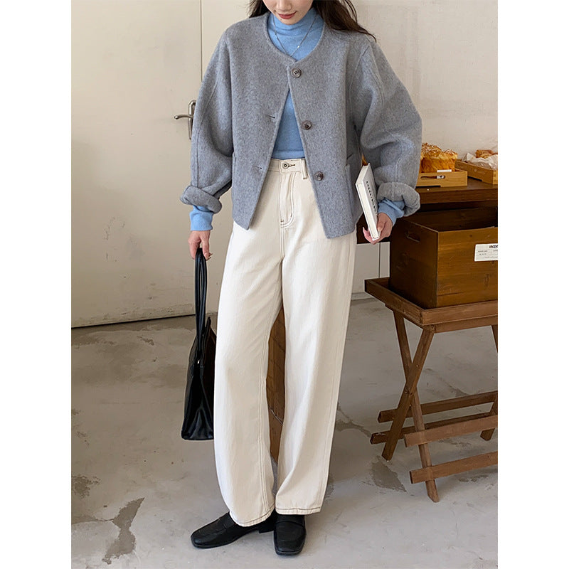 Damen Strickjacke Weich Klassische Knöpfe Beige - Norvielle