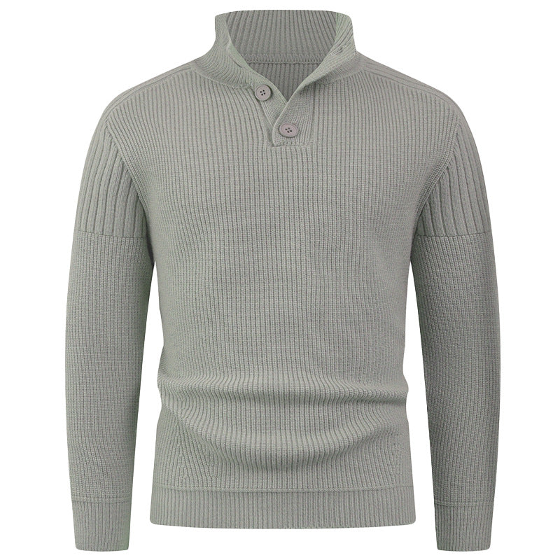 Herren Pullover Hochkragen Knopfdetails Wärme Beige