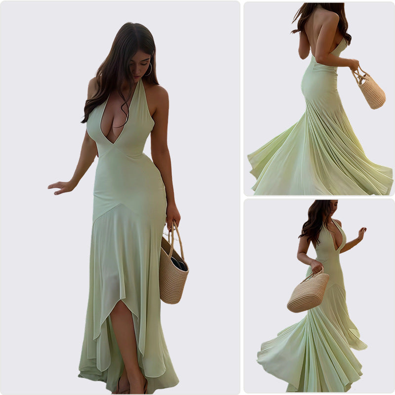 Damen Abendkleid V-Ausschnitt Fließend Wasserfall-Saum - Norvielle
