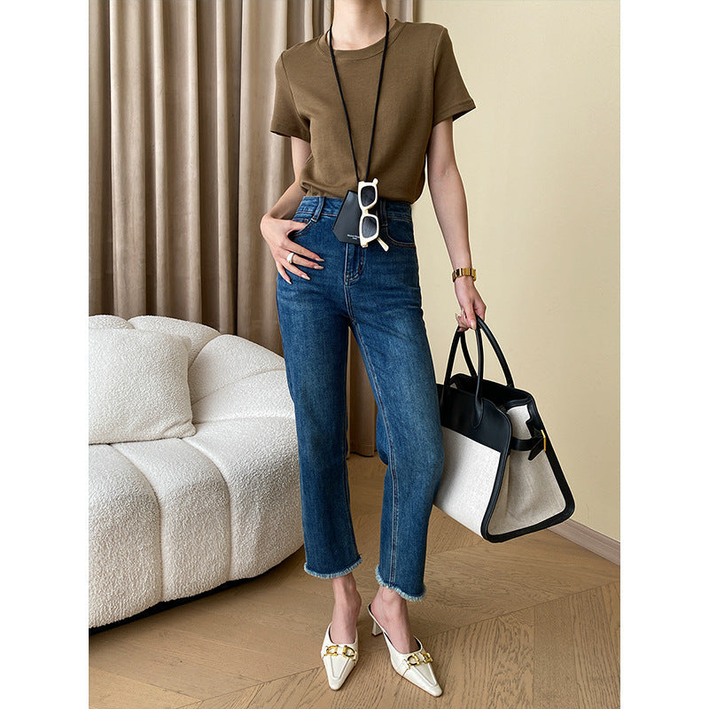 Damen High-Waist Jeans Fransensäume Norvielle