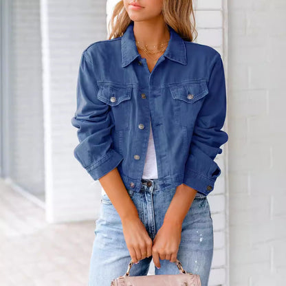 Damen Denimjacke Kurz Modischer Schnitt