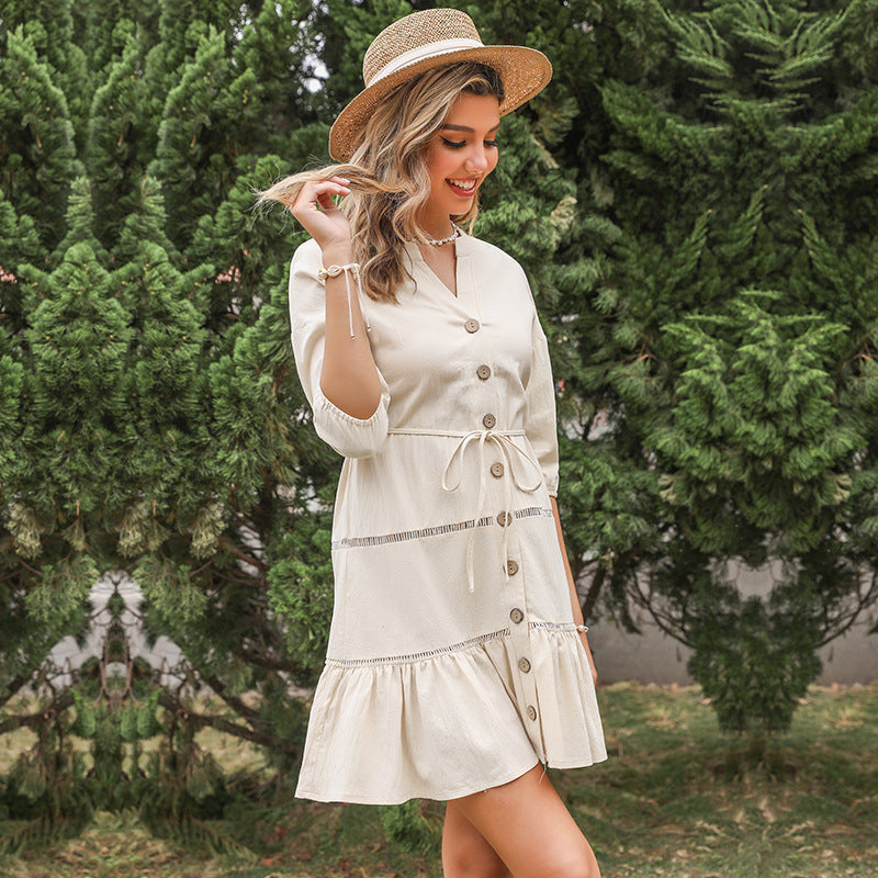 Damen Wickeldress Taillenzug Rüschensaum Norvielle