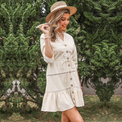 Damen Wickeldress Taillenzug Rüschensaum Norvielle