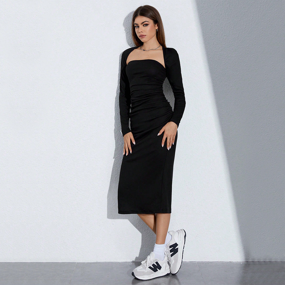 Damen Maxikleid Raffungen Seitenschlitz Norvielle