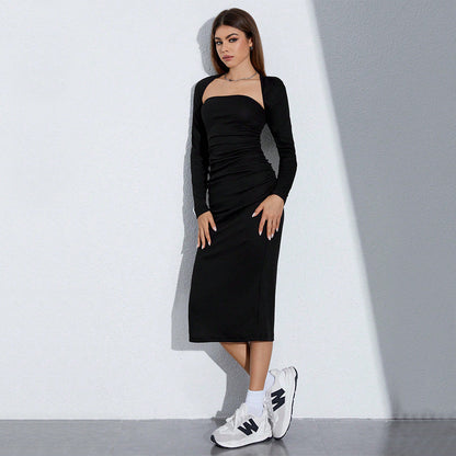 Damen Maxikleid Raffungen Seitenschlitz Norvielle