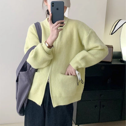 Damen Kuschelige Strickjacke Norvielle Mit Hochkragen