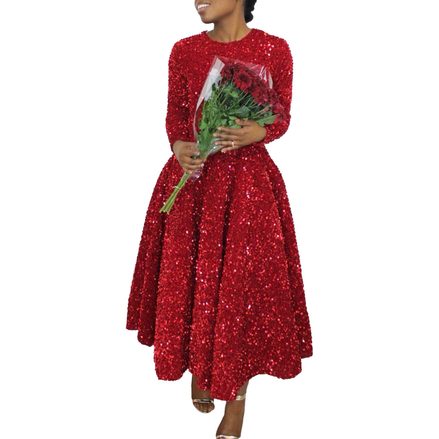Damen Abendkleid Lang Glitzernd