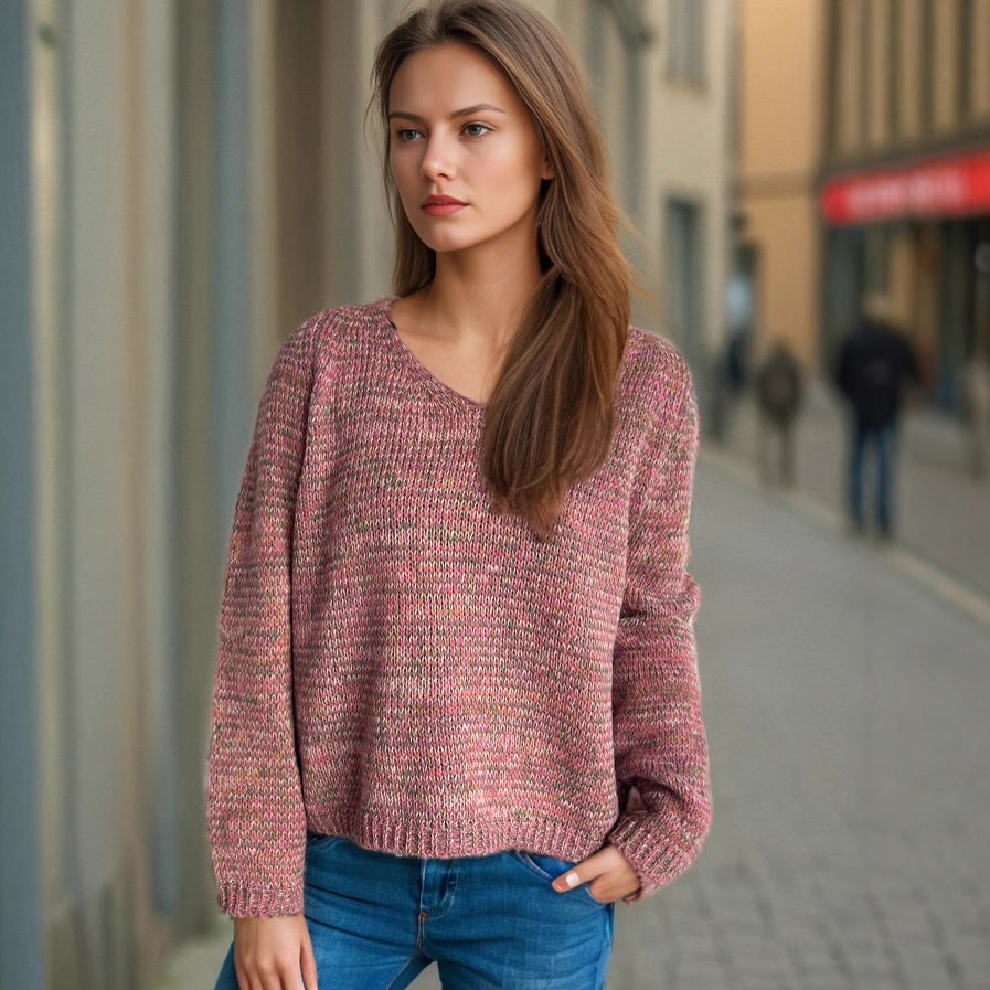 Damen Pullover V-Ausschnitt Strukturmuster Norvielle