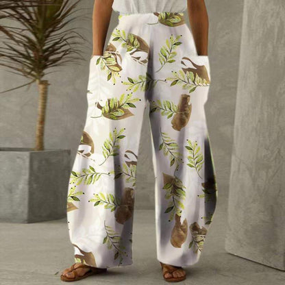 Damen Weite Blumenhosen Mit Taschen Elastischer Bund
