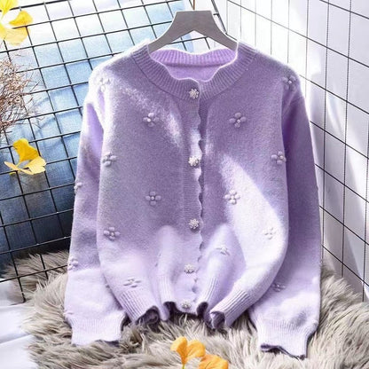 Damen Strickjacke Kuschelig Blumenapplikationen Norvielle