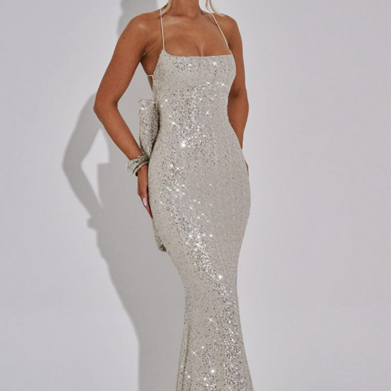Damen Abendkleid Pailletten Elegantes Träger