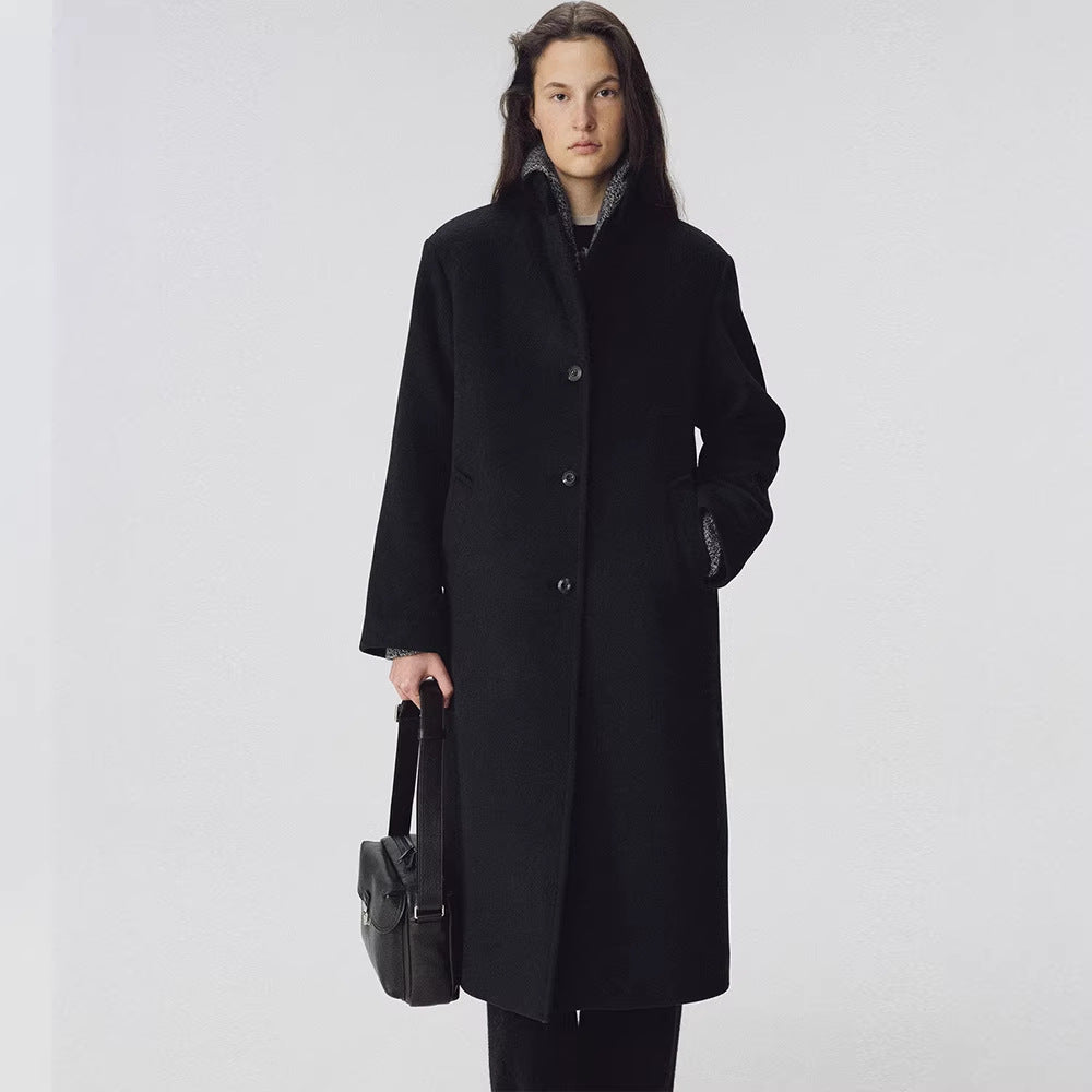 Damen Eleganter Langer Mantel mit Revers und Taschen