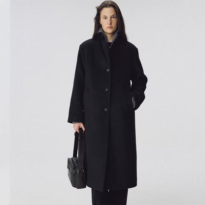 Damen Eleganter Langer Mantel mit Revers und Taschen