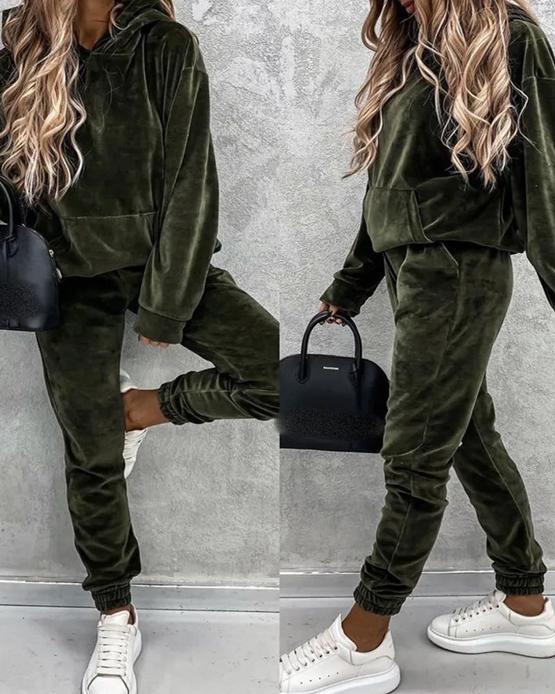 Damen Velours-Jogginganzug mit Kapuze elastisch Norvielle