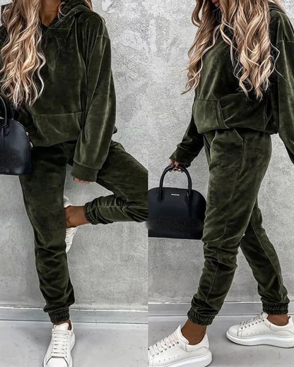 Damen Velours-Jogginganzug mit Kapuze elastisch Norvielle