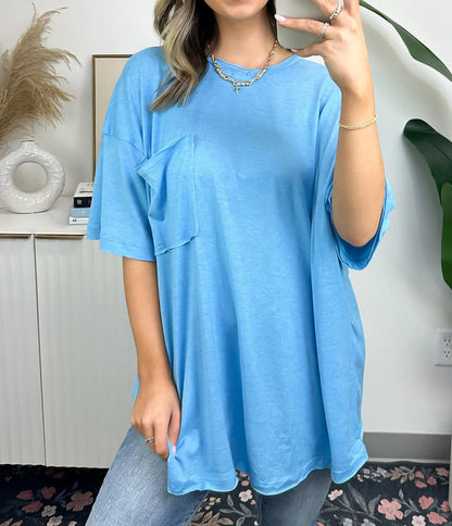 Damen Oversized T-Shirt mit Tasche aus Baumwolle